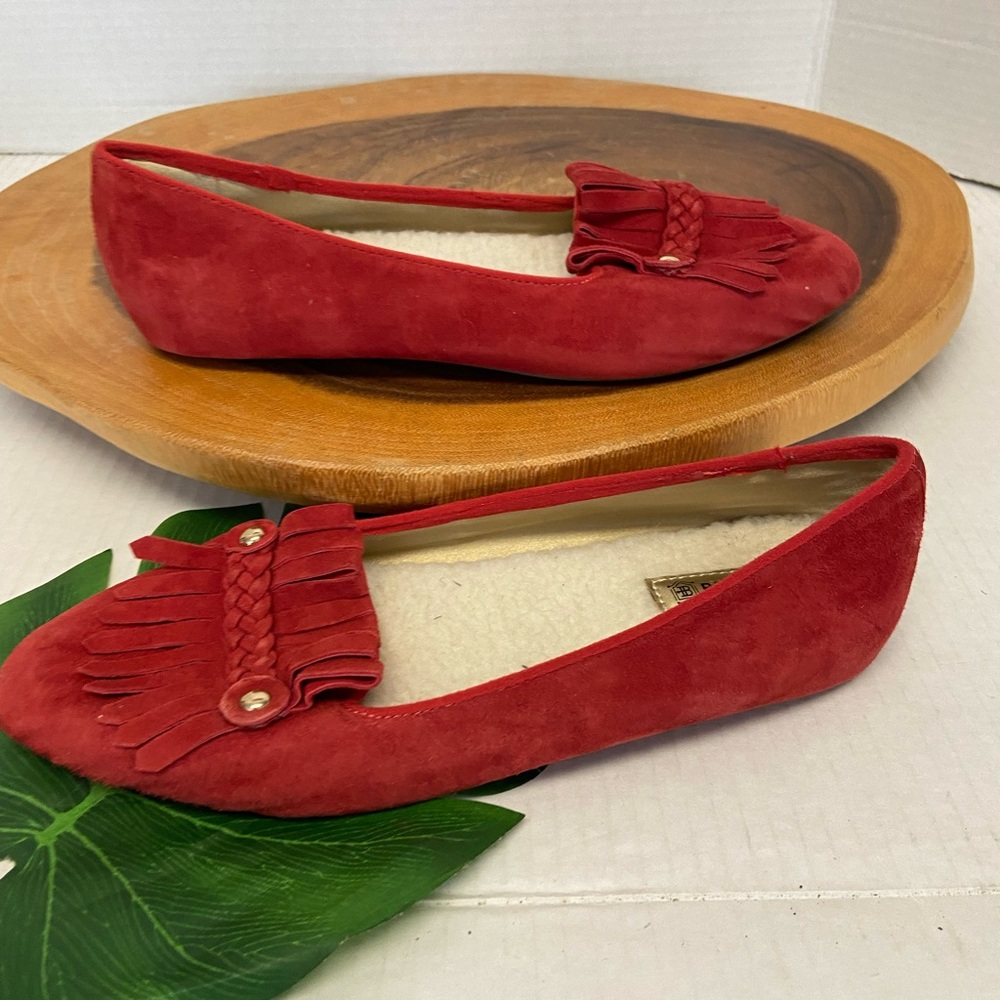 Birdies Sherpa Lined red Suede Moccasin Loafer size 6.5